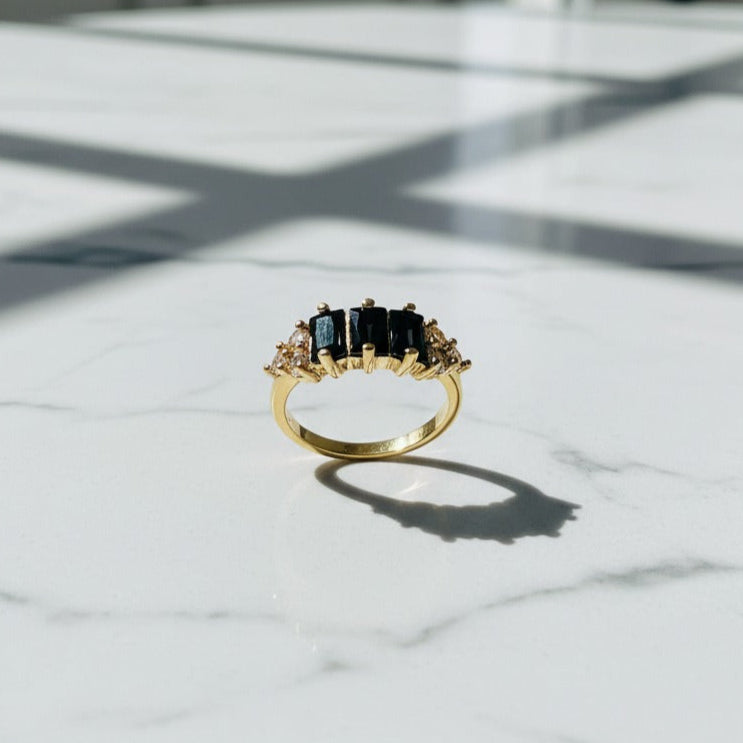 Artificial Ring with 3 premium Black Gemstones