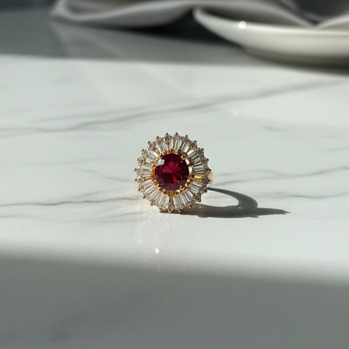 Artificial Ring with Red Gemstone