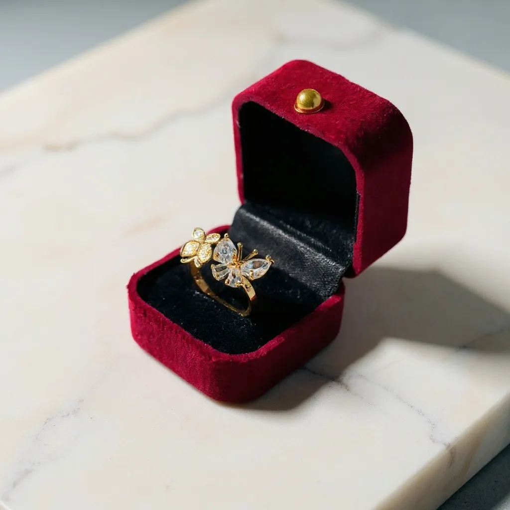 Beautiful Butterfly Ring with Gemstones with box