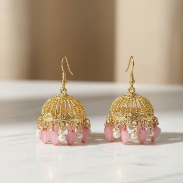 Beautiful Earrings with Pink Beads & Pearl Accents