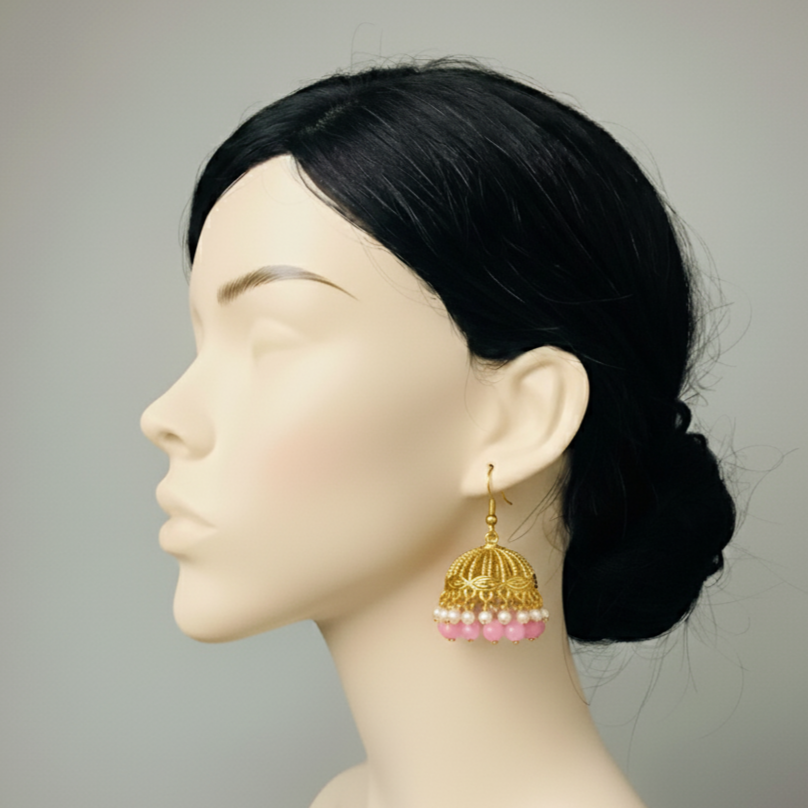 Beautiful Earrings with Pink Beads & Pearl Accents
