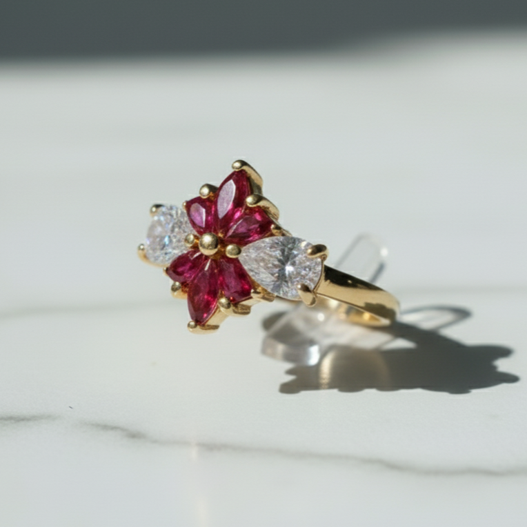 Beautiful Flower Ring Artificial - Stainless Steel