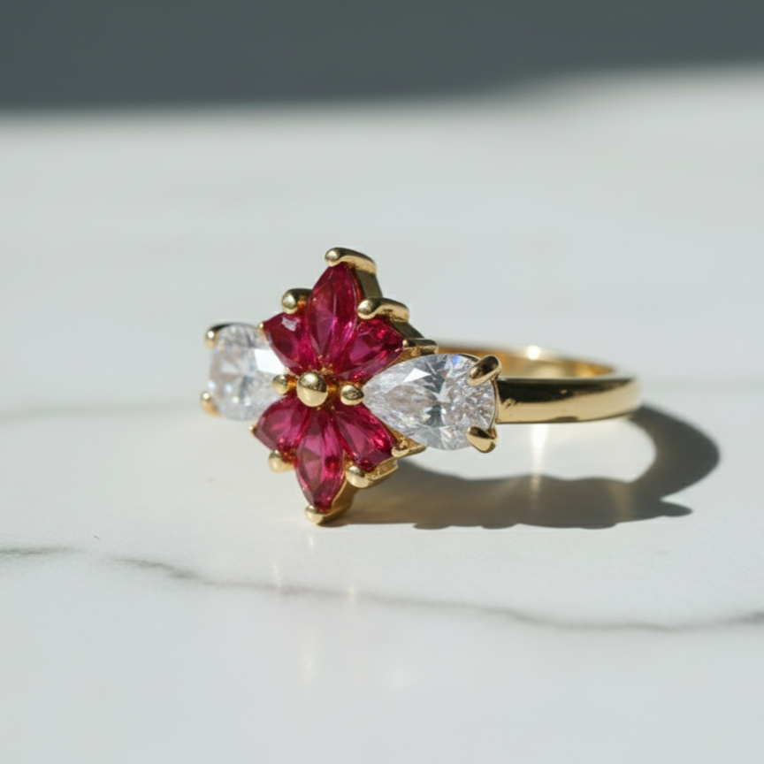 Beautiful Flower Ring Artificial - Stainless Steel