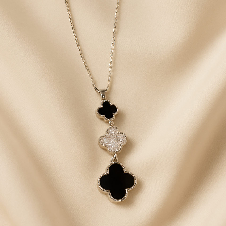 Black and White Clover Pendant Necklace