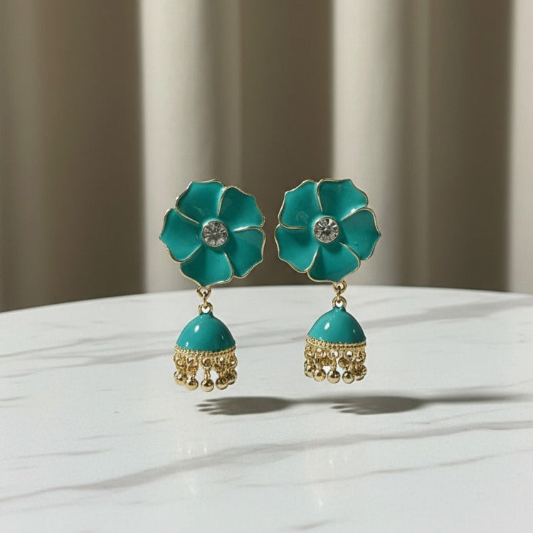 Elegant Enamel Flower Jhumka Earrings