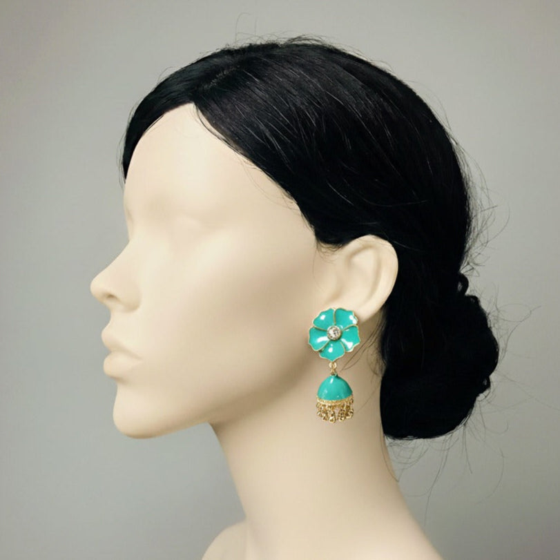 Elegant Enamel Flower Jhumka Earrings