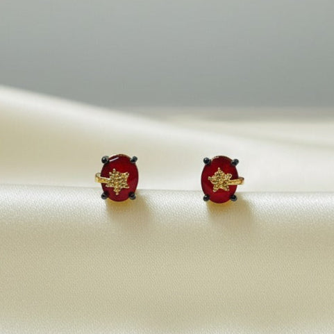 Elegant Tiny Zircon & Ruby Stud Earrings