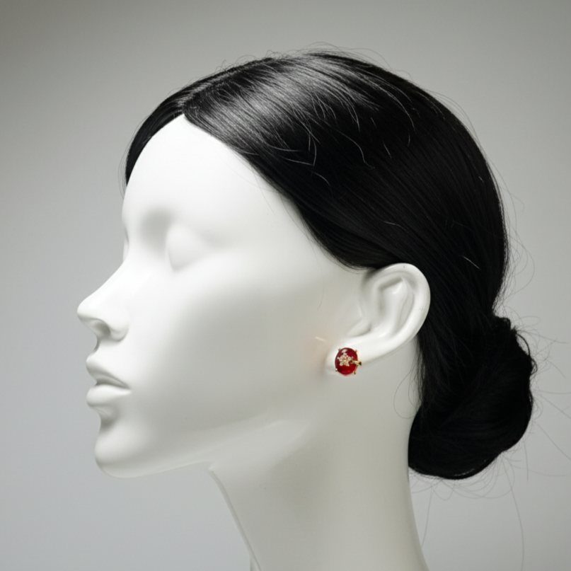 Elegant Tiny Zircon & Ruby Stud Earrings