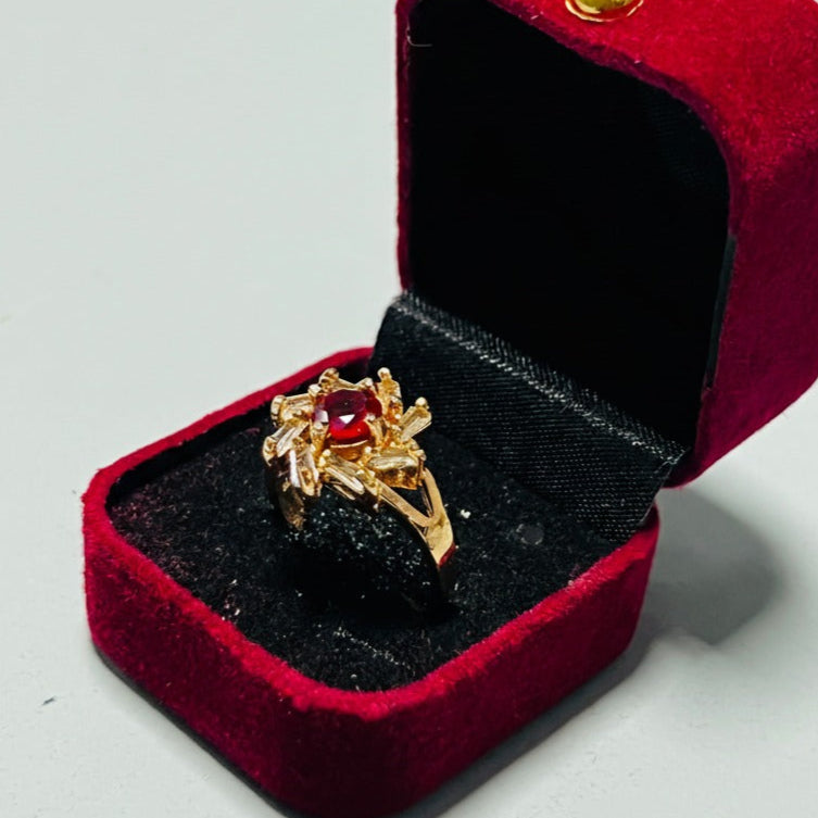 Golden Artificial Ring with Red Gemstone