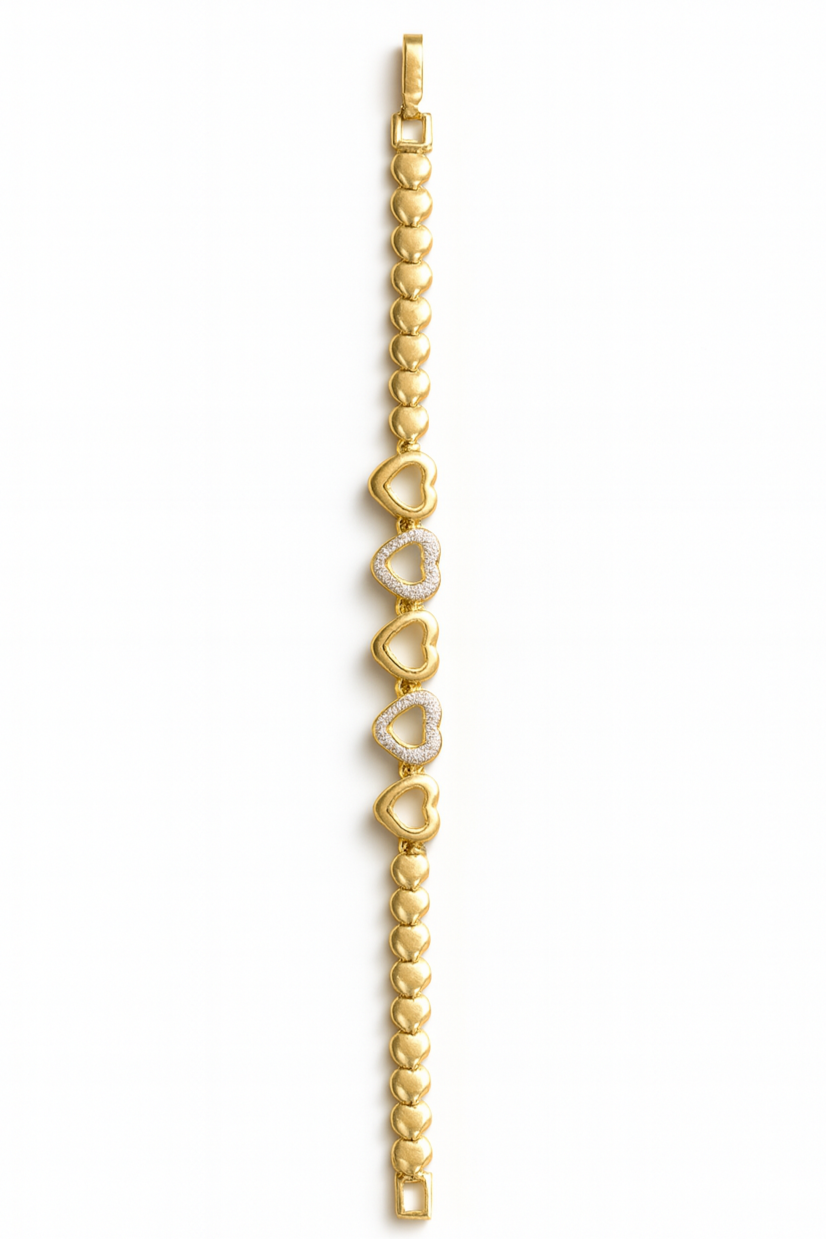 Golden Heart Chain Bracelet with Paved Cubic Zirconia
