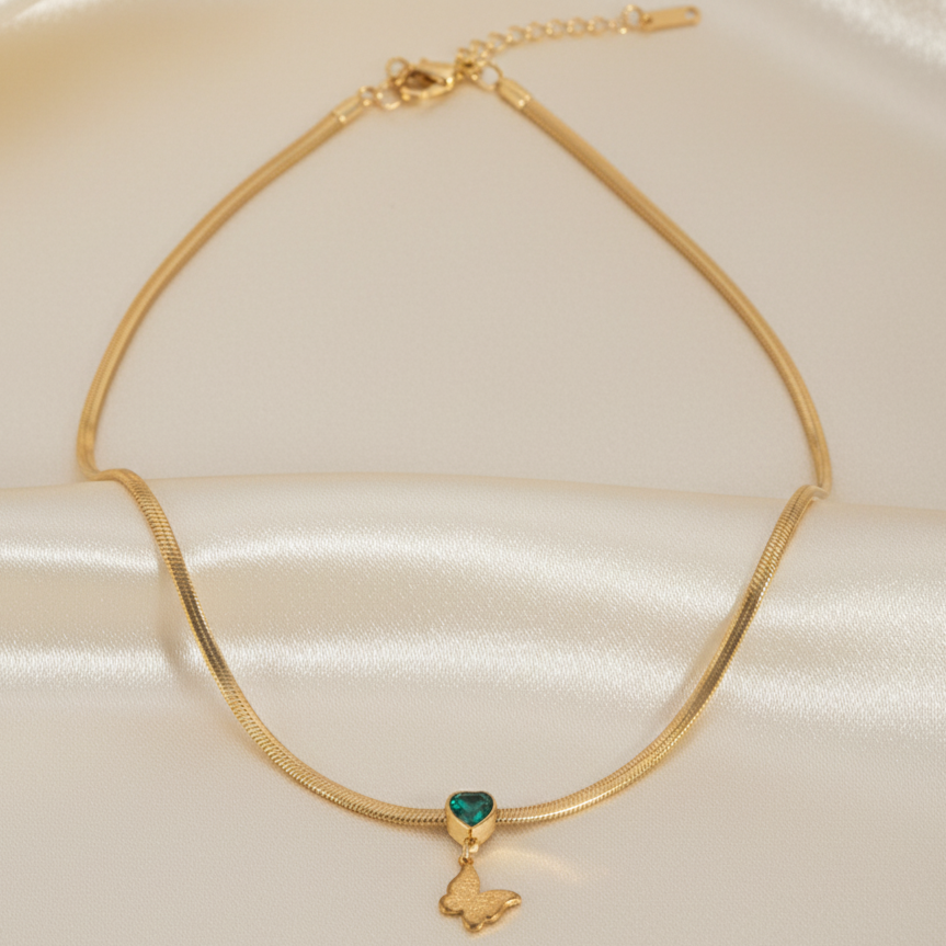 Green Heart and Butterfly Charm Choker