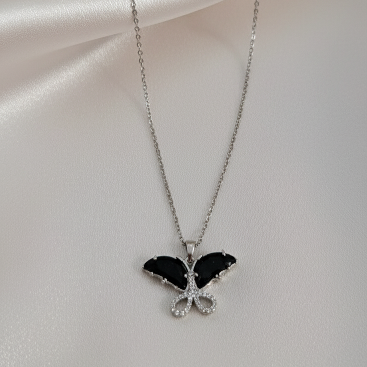 Onyx & Pave Butterfly Necklace