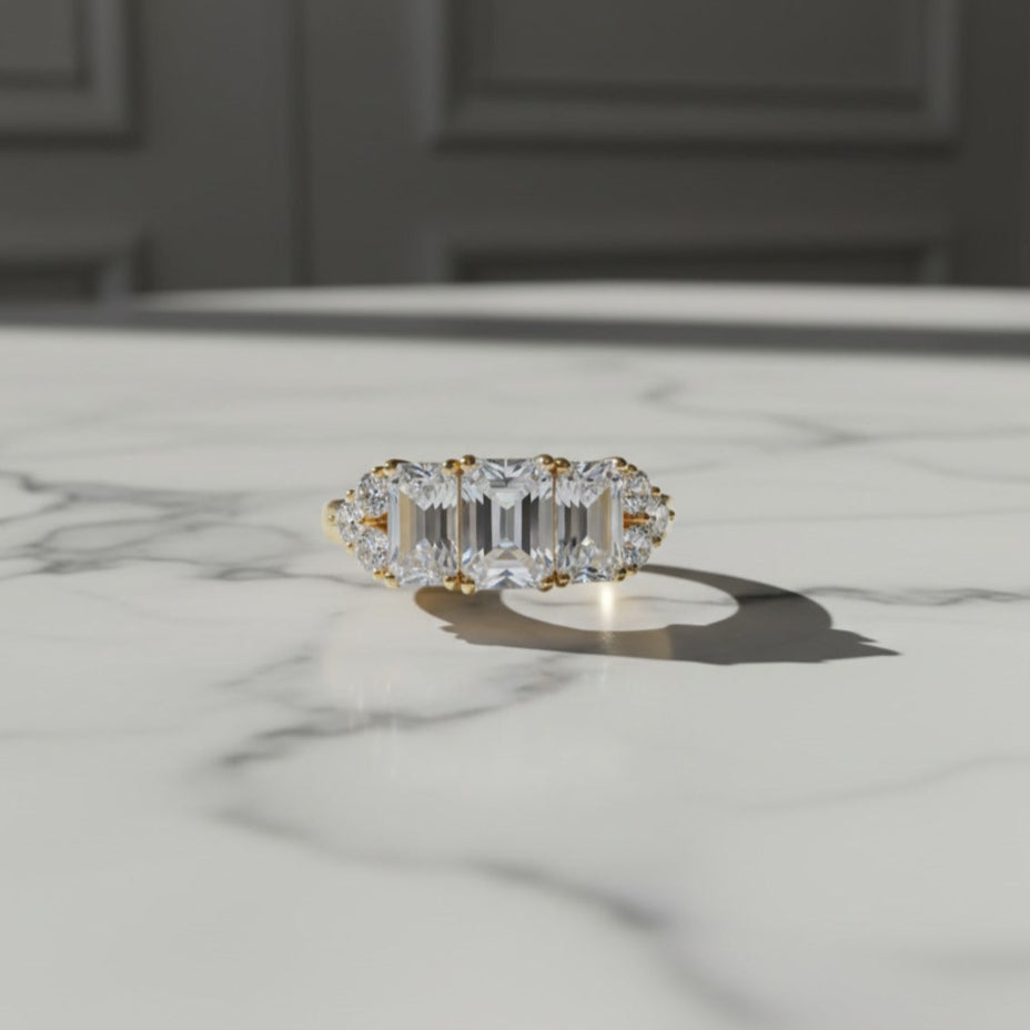 Premium Ring with Emerald-Cut Center Stone