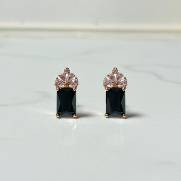 Regal Black Gemstone & Rose Gold Stud Earrings