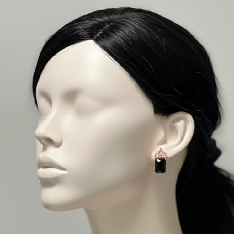 Regal Black Gemstone & Rose Gold Stud Earrings