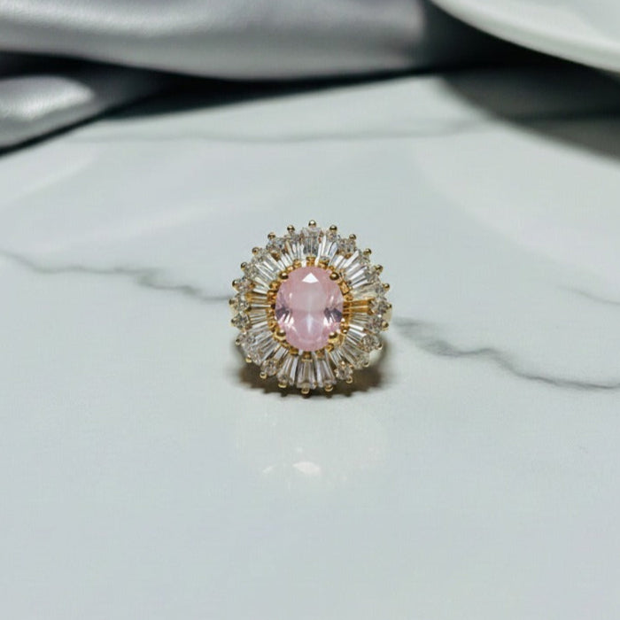 Ring with Pink Gemstone & Gold Accents