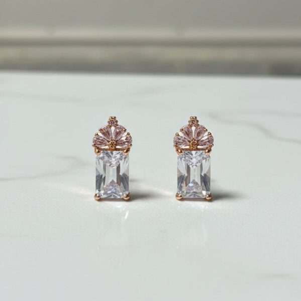 Rose Gold and Zircon Gemstone Stud Earrings