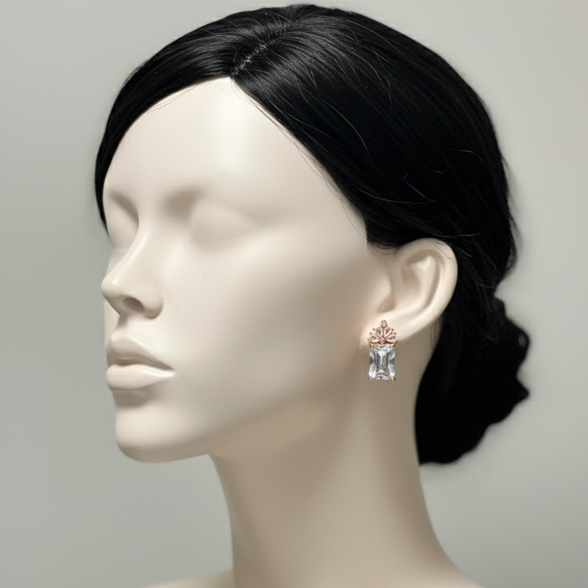 Rose Gold and Zircon Gemstone Stud Earrings