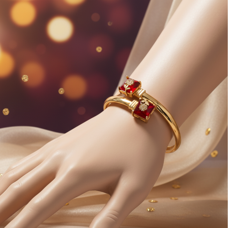 Ruby & Gold Twist Bangle Bracelet