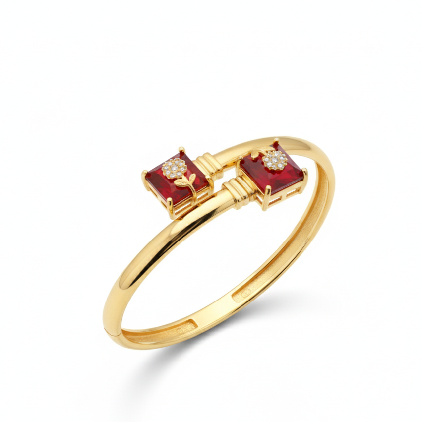 Ruby & Gold Twist Bangle Bracelet