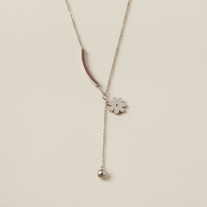 Asymmetric Daisy Drop Lariat Necklace - Stainless steel & Tarnish Free by Zehnoor | Locket