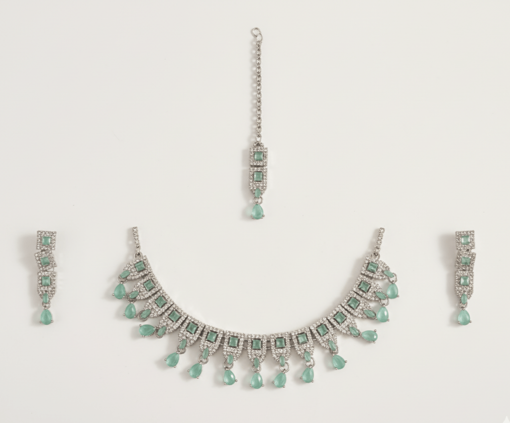 Bridal/Festive Jewelry Set with Maang Tikka - Stainless steel & Tarnish Free by Zehnoor | Necklace Set