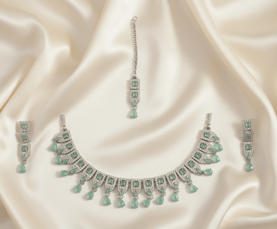 Bridal/Festive Jewelry Set with Maang Tikka - Stainless steel & Tarnish Free by Zehnoor | Necklace Set