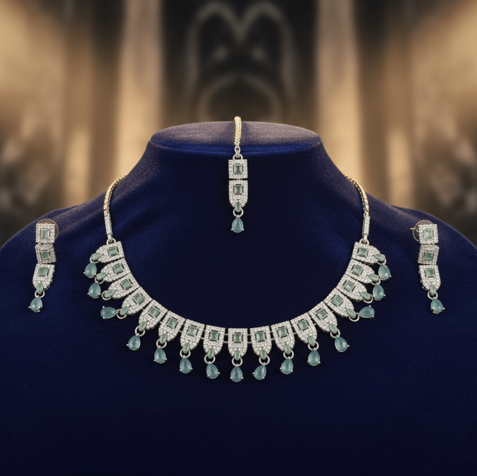 Bridal/Festive Jewelry Set with Maang Tikka - Stainless steel & Tarnish Free by Zehnoor | Necklace Set
