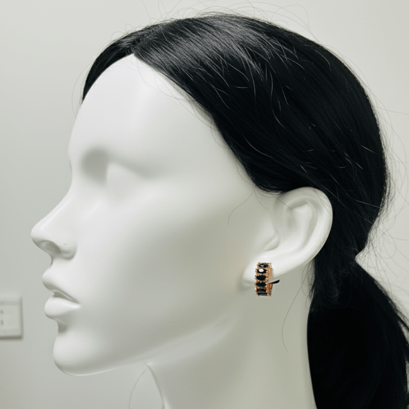 Chic Black Onyx Baguette Huggie Hoops - Stainless steel by Zehnoor | Earrings