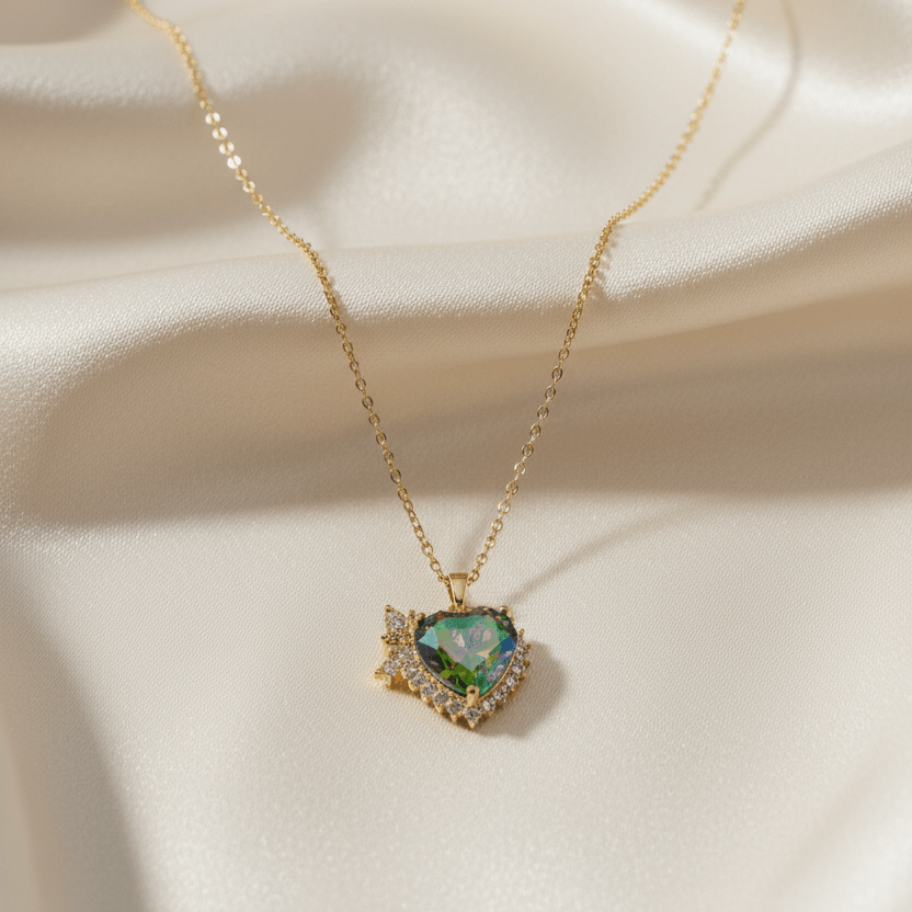 Iridescent Heart Gemstone Necklace - Stainless steel & Tarnish Free by Zehnoor | Locket