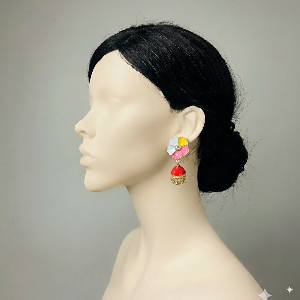 Multicolored Floral Jhumka Earrings - Stainless steel by Zehnoor | Earrings
