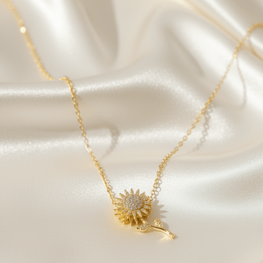 Pave Cubic Zirconia Sunflower Necklace - Stainless steel & Tarnish Free by Zehnoor | Locket
