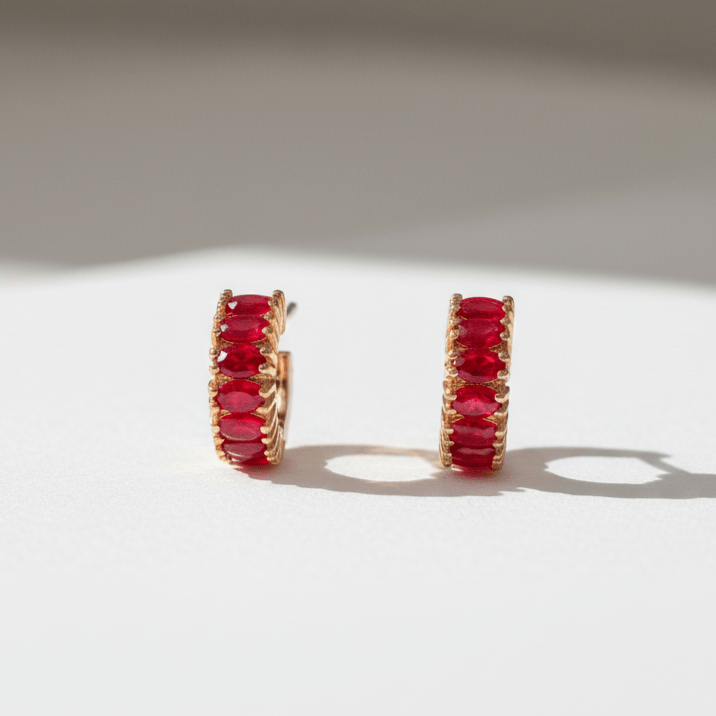 Radiant Red Huggie Hoop Earrings - Stainless steel by Zehnoor | Earrings