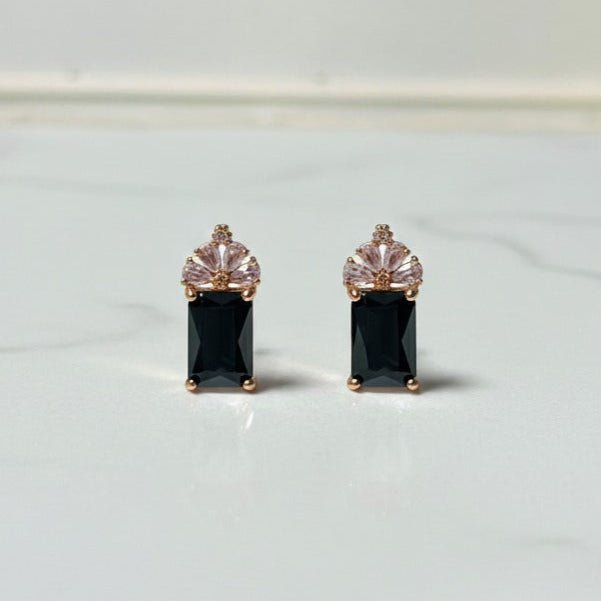 Regal Black Gemstone Stud Earrings - Stainless steel by Zehnoor | Earrings