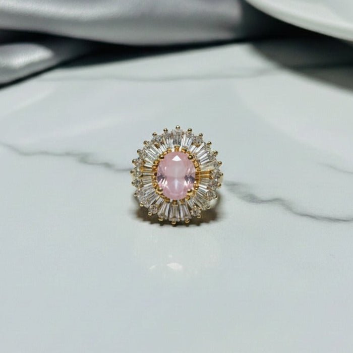 Ring with Pink Gemstone Accents - Stainless steel by Zehnoor | Ring