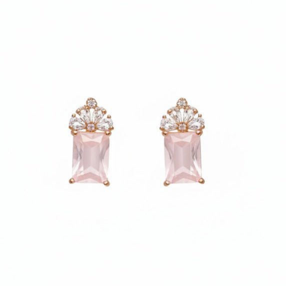 Rose Emerald - Cut Rose Quartz Stud Earrings - Stainless steel & Tarnish Free by Zehnoor | Earrings