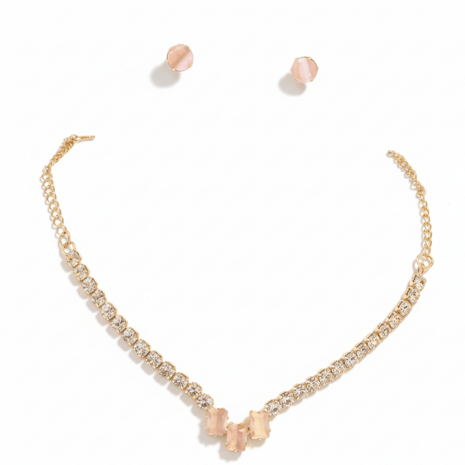 Rose Quartz & Dainty Necklace & Earring Set - Stainless steel & Tarnish Free by Zehnoor | Necklace Set