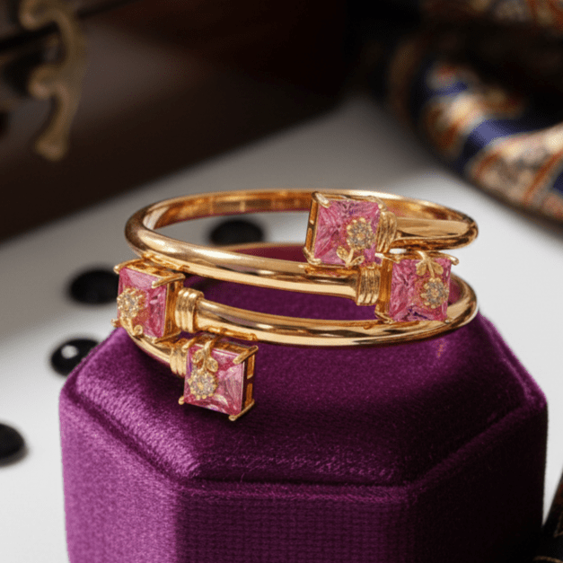 Rose Quartz & Twist Bangle Bracelet - Stainless steel by Zehnoor | Bangles