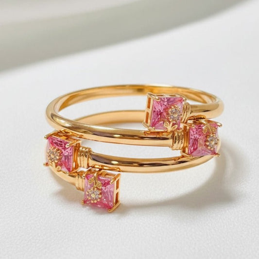 Rose Quartz & Twist Bangle Bracelet - Stainless steel by Zehnoor | Bangles