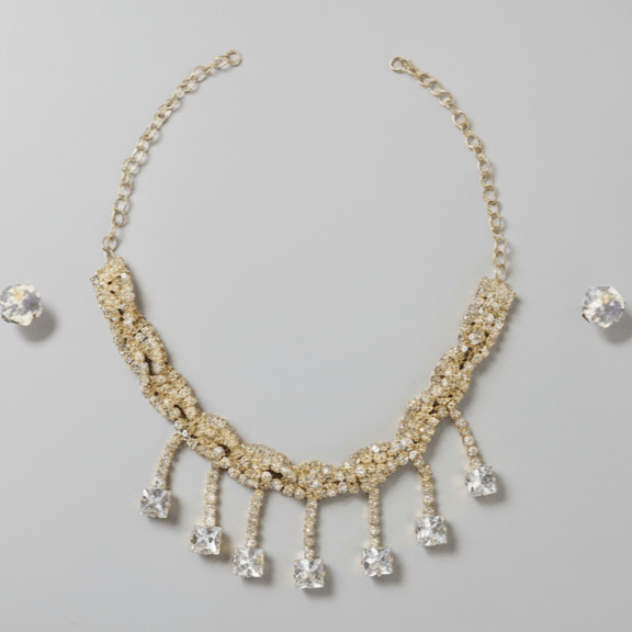 Sparkling Rhinestone and Choker Necklace Set with Stud Earrings - Stainless steel & Tarnish Free by Zehnoor | Necklace Set