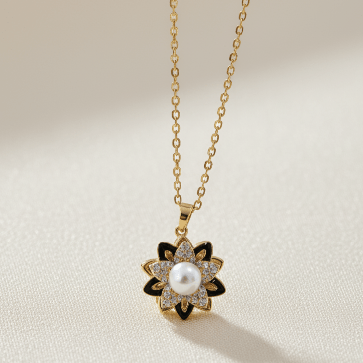 Starburst Pearl Flower Necklace - Stainless steel & Tarnish Free by Zehnoor | Locket