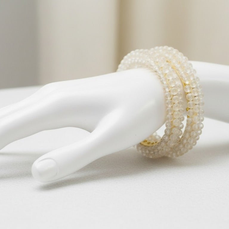 Two Clear Crystal Bead Bracelet Set - Stainless steel by Zehnoor | Bangles