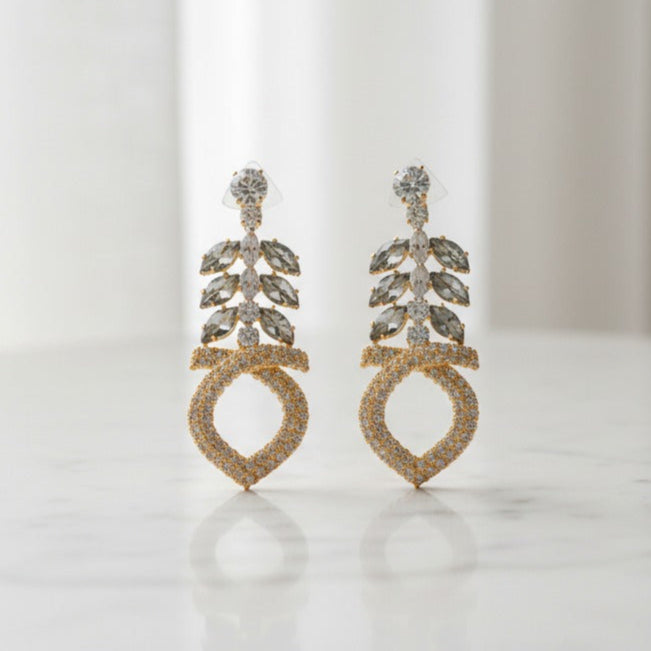 Art Deco Leaf & Pavé Teardrop Earrings