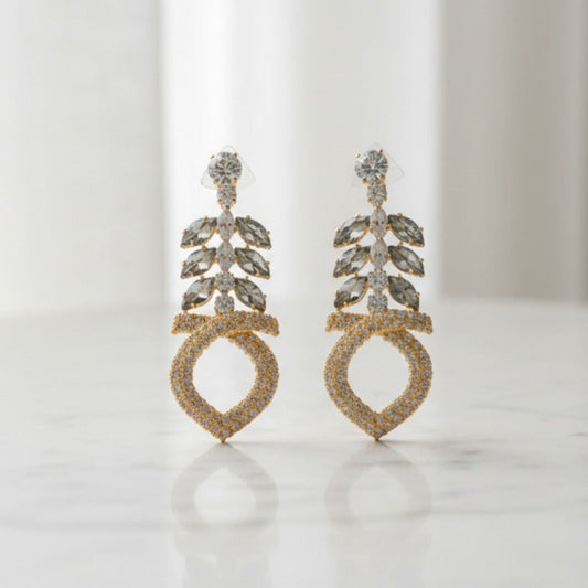 Art Deco Leaf & Pavé Teardrop Earrings