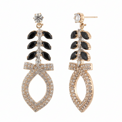 Art Deco Leaf & Pavé Teardrop Earrings
