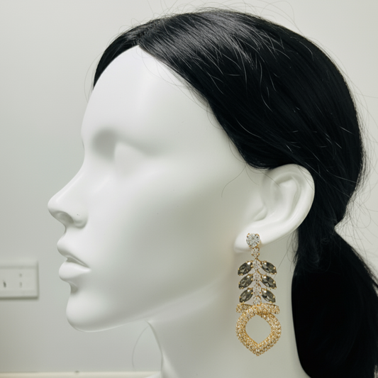 Art Deco Leaf & Pavé Teardrop Earrings