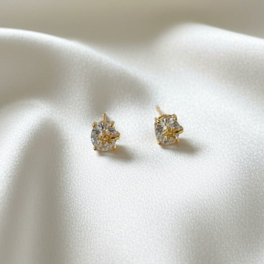 Artificial Earrings with White Gemstone & Gold Finish