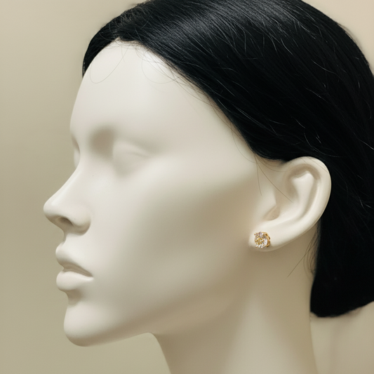 Artificial Earrings with White Gemstone & Gold Finish