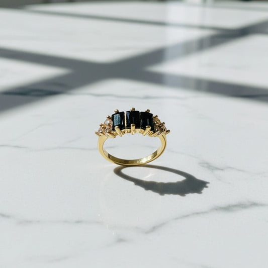 Artificial Ring with 3 premium Black Gemstones 