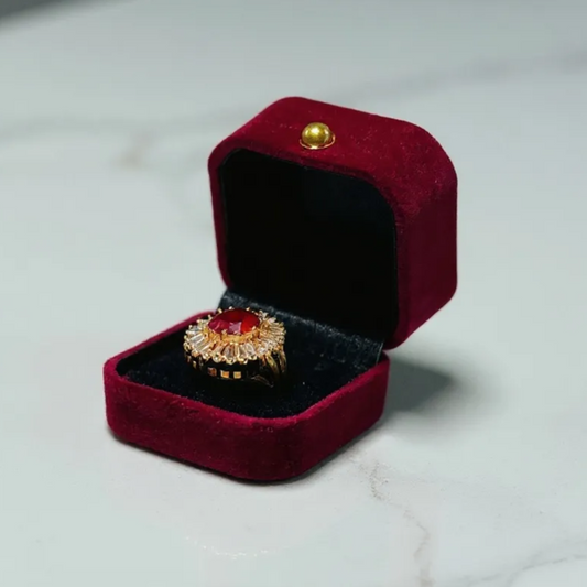 Artificial Ring with Red Gemstone with box